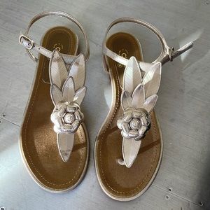 Chanel gold wing thong sandal goatskin metallic flats sz 36